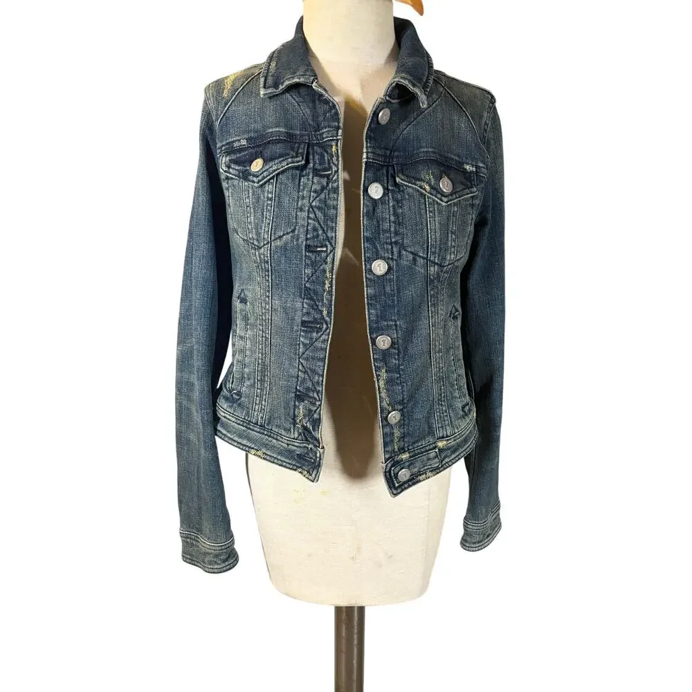 Anthropologie Pilcro Distressed Denim Trucker Jean Jacket Casual Retro S Classic